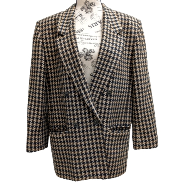 Garey Petites Jackets & Blazers - Garey Petites women's vintage houndstooth double breasted oversized wool blazer